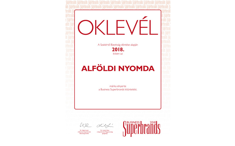 Business Superbrands 2018 védjegy – nyolcadik alkalommal