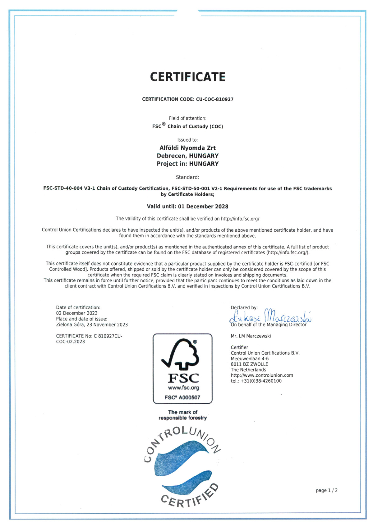 FSC Certificate