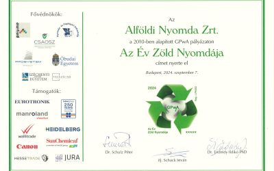 Az Alföldi Nyomda ismét elnyerte a GPwA „Zöld Nyomda” díját